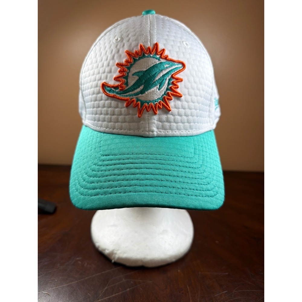 New Era Miami Dolphins 39THIRTY NFL Sideline Stretch Fit Hat White Teal M/L